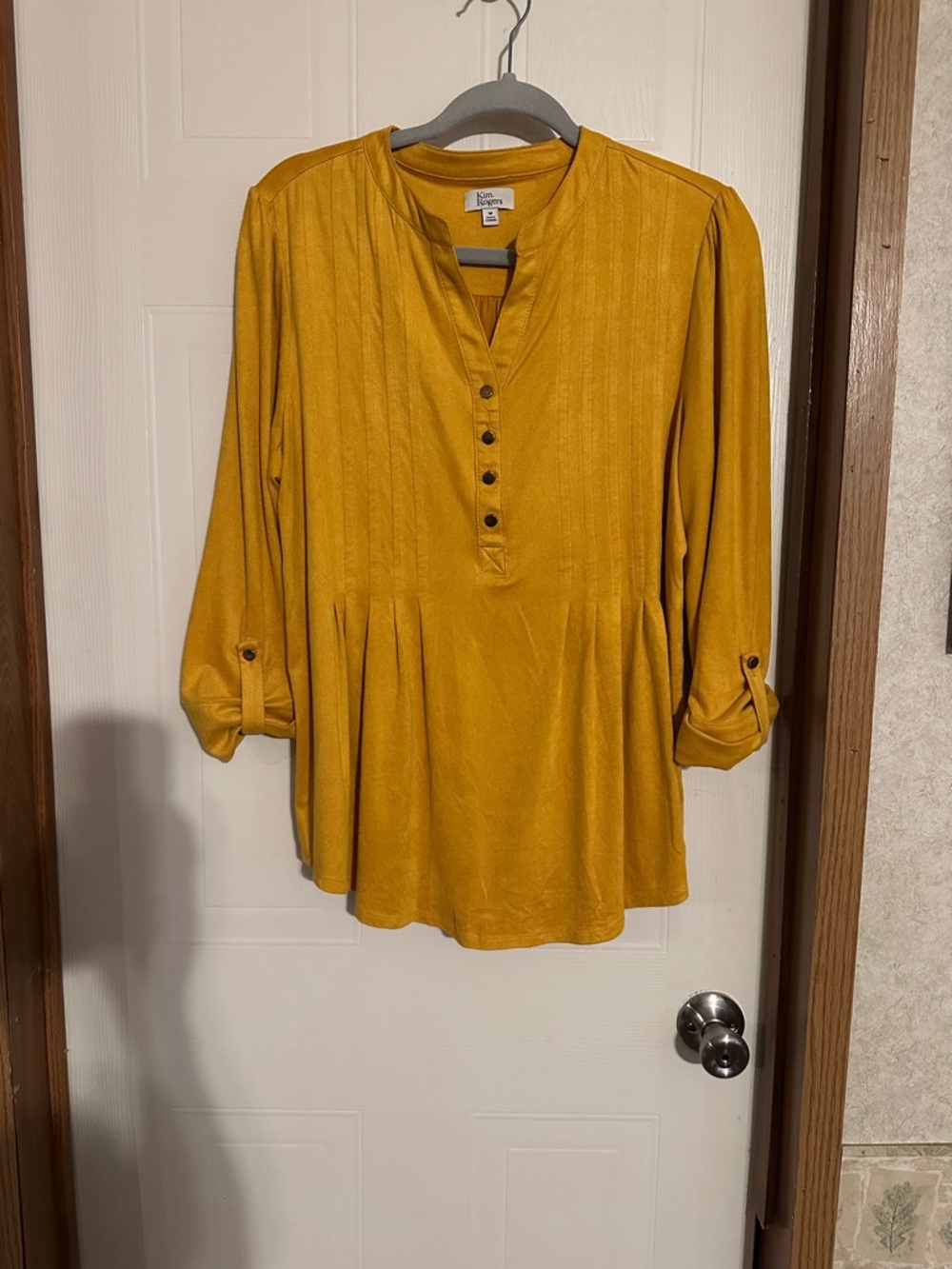 Kim Rogers Mustard Button-Front Pintuck Blouse